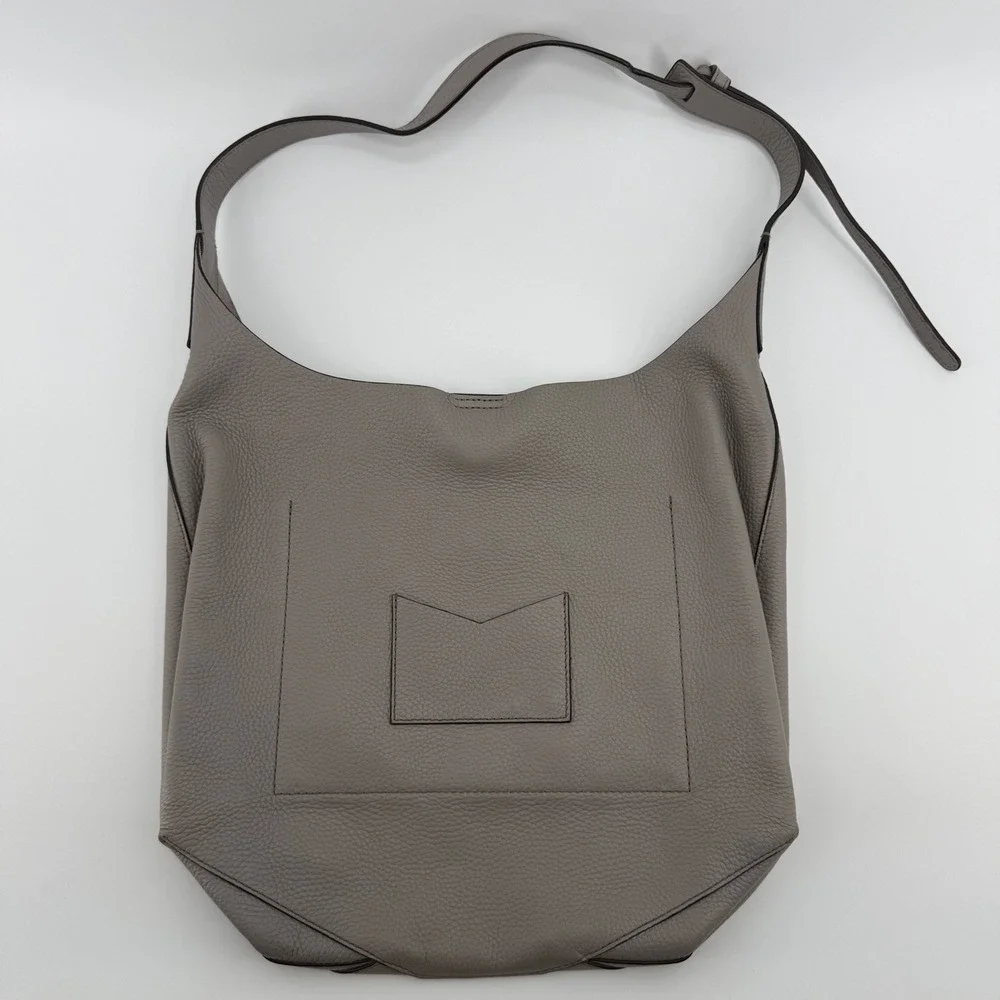 Michael Kors Junie Pebbled Leather Hobo Shoulder Bag Pearl Grey 30T8TX5H2L